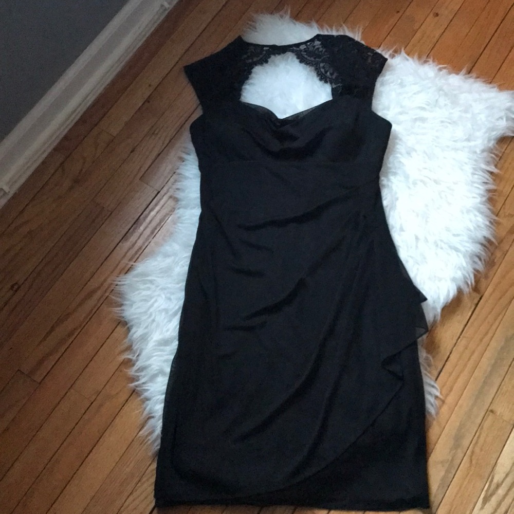 Xscape Black lace cap sleeve dress